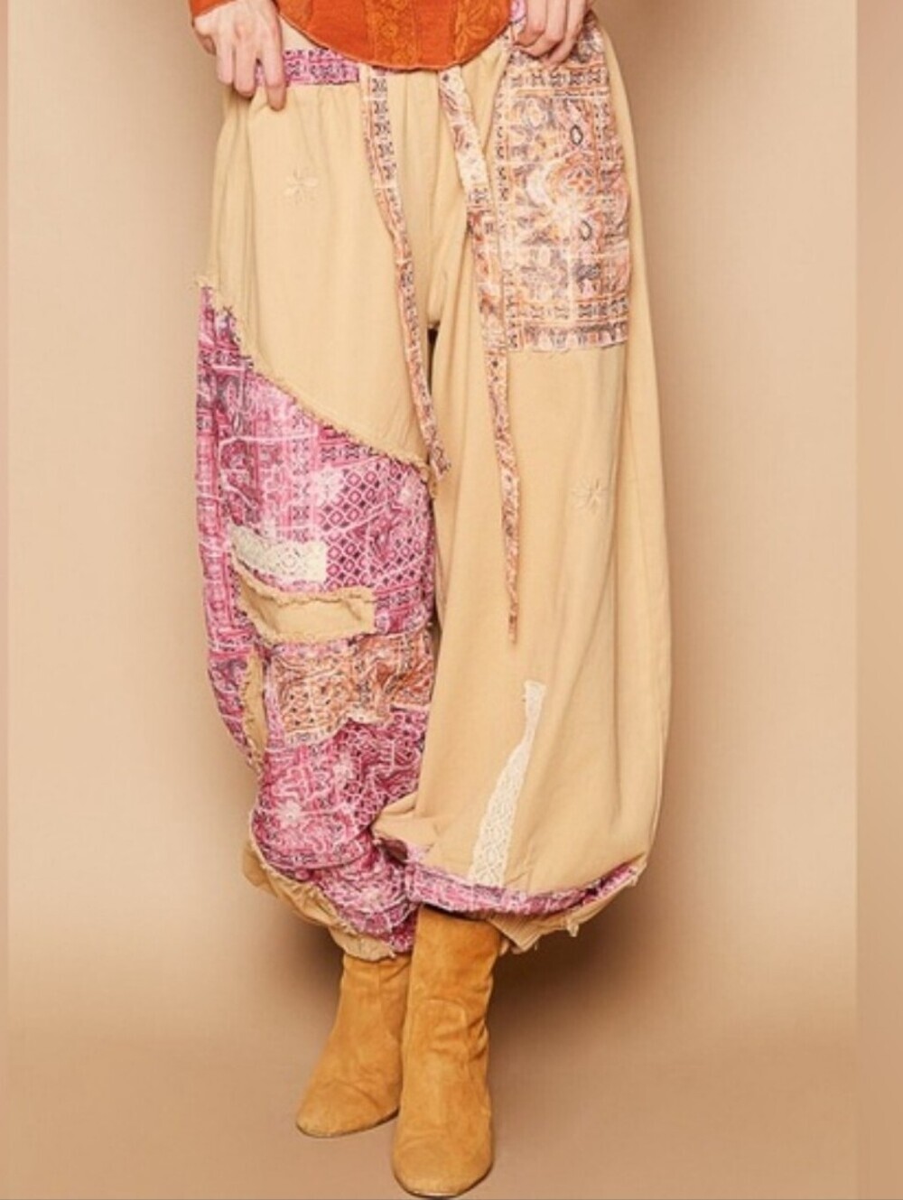 POL New Floral Patchwork Twill Jogger Pants